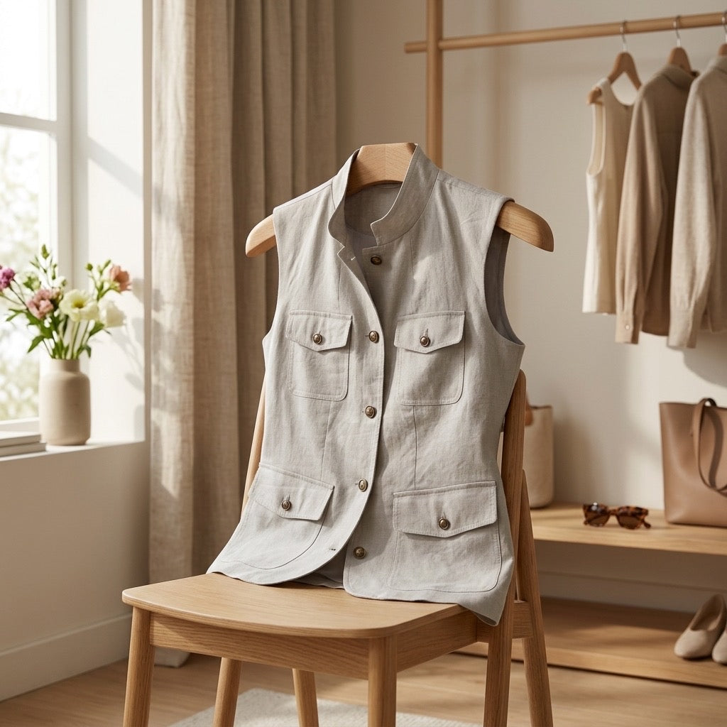 Tailored Safari Vest in Pearl Grey