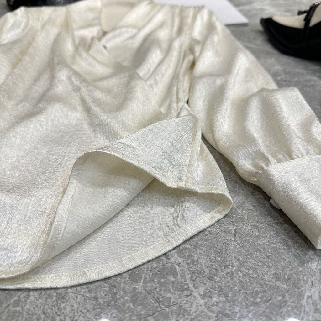 Ivory Lumière Satin Wrap Blouse