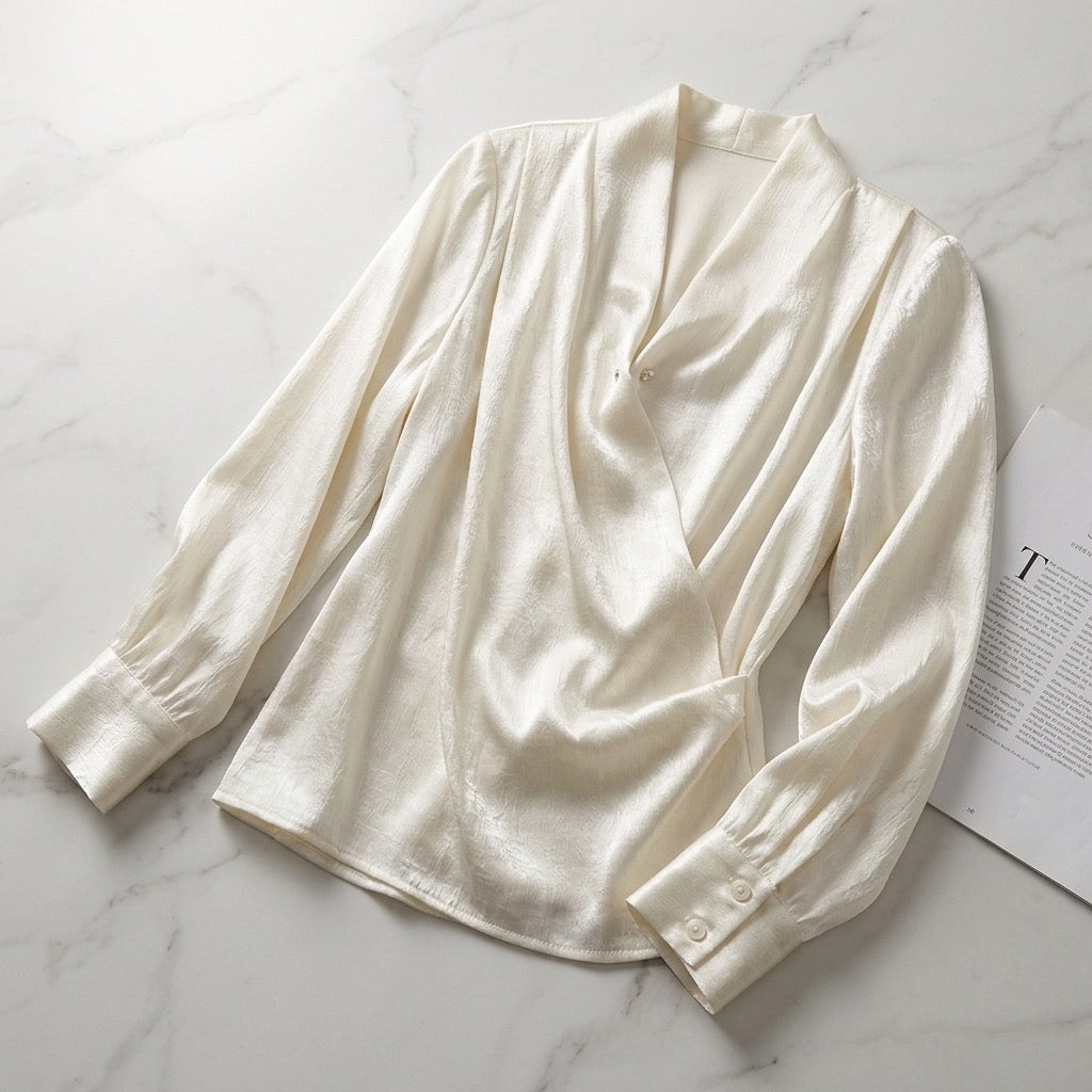 Ivory Lumière Satin Wrap Blouse