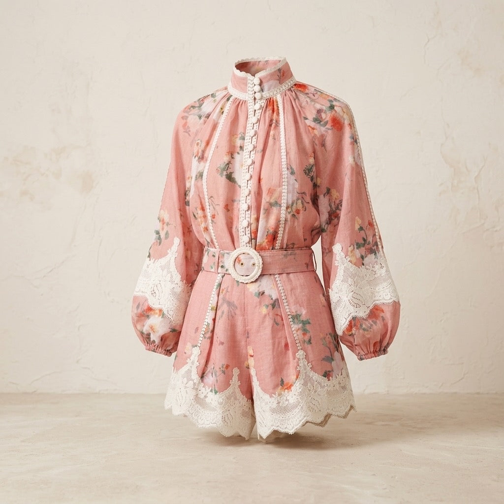 Pink Floral Lace Resort set