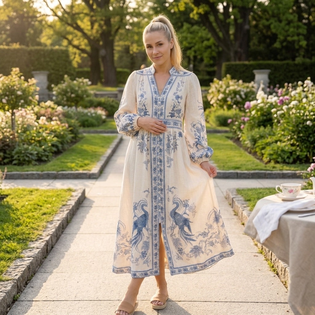 Heritage Blue Crane Midi Dress