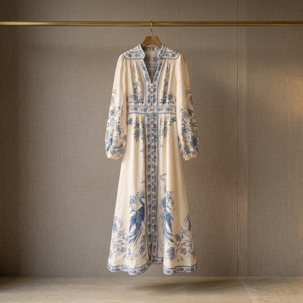 Heritage Blue Crane Midi Dress