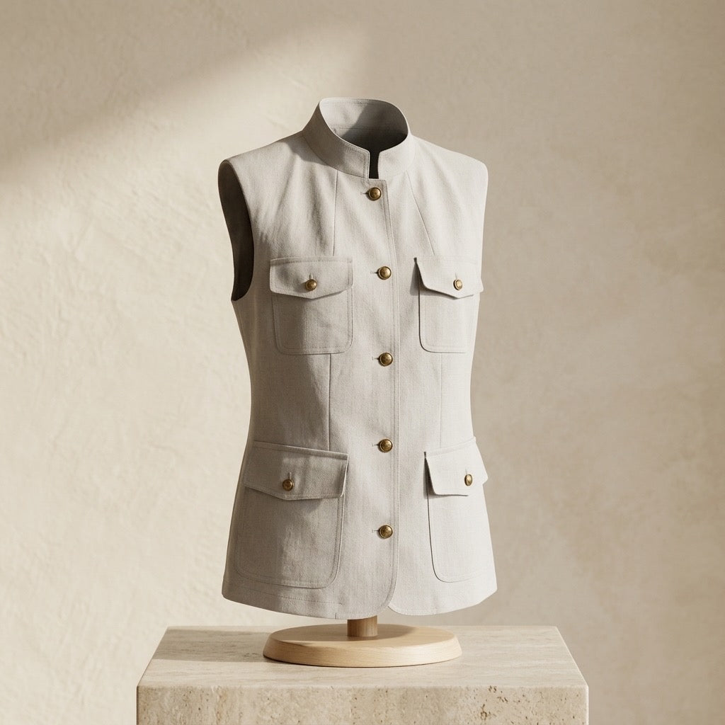 Tailored Safari Vest in Pearl Grey