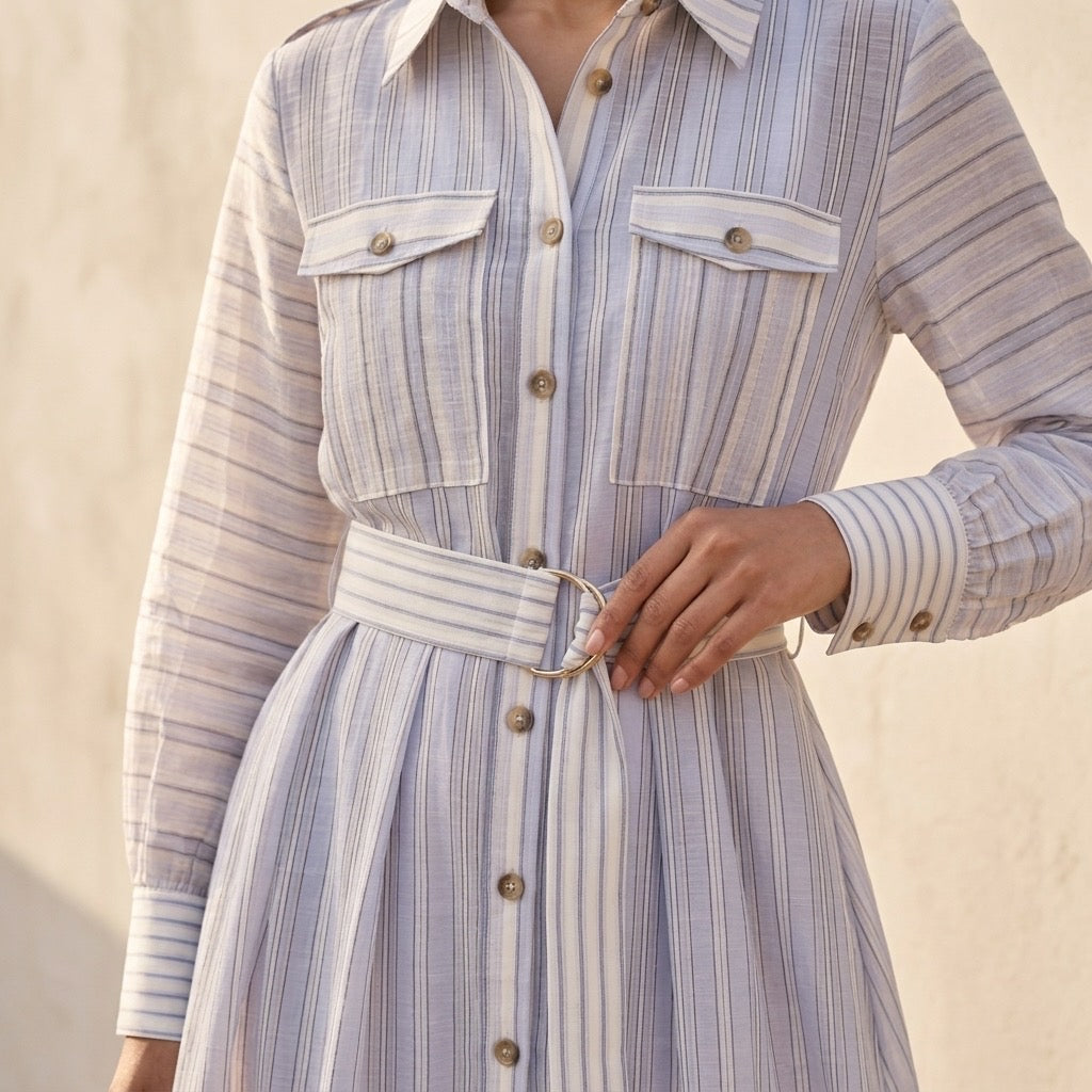 Heritage Stripe Belted Shirtdress
