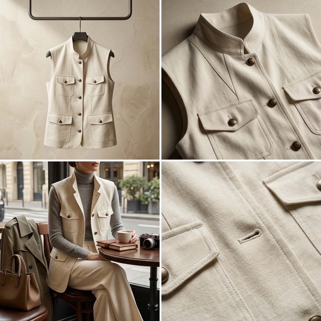 Tailored Safari Vest in Pearl Grey
