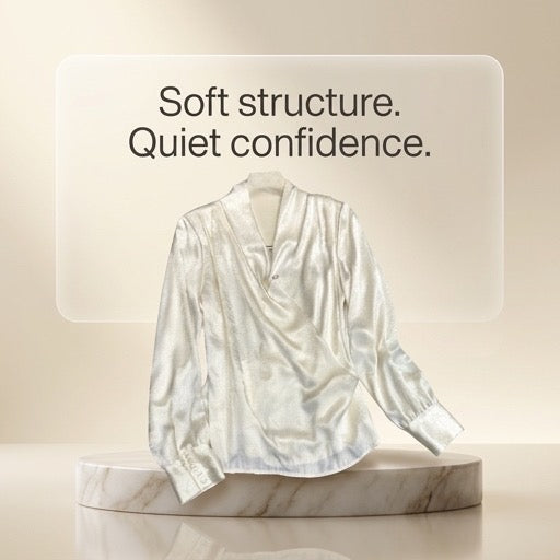 Ivory Lumière Satin Wrap Blouse