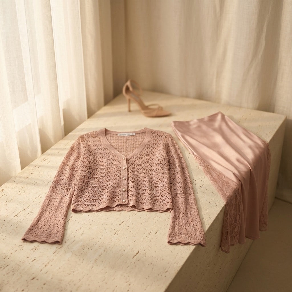 Blush Lace Knit Cardigan Set
