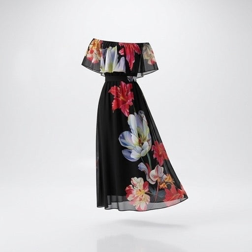 Heritage Bloom Off-Shoulder Maxi Dress