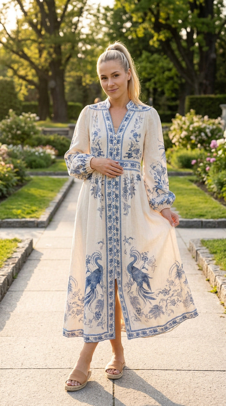Heritage Blue Crane Midi Dress