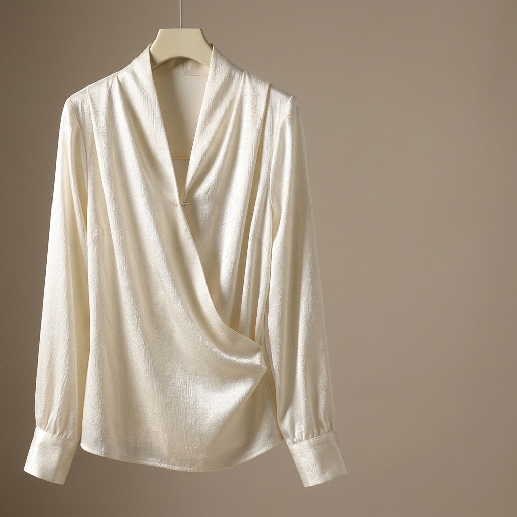Ivory Lumière Satin Wrap Blouse