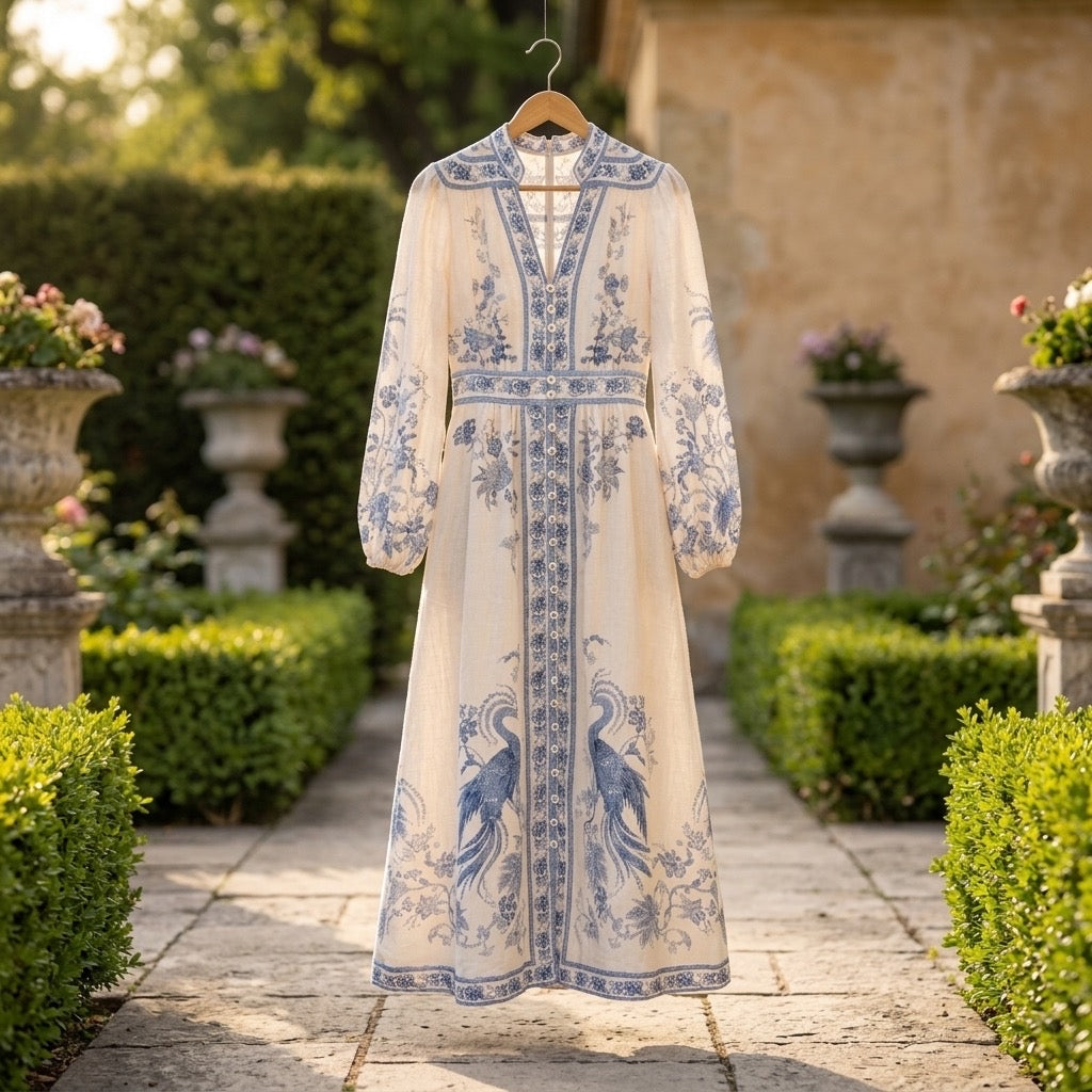 Heritage Blue Crane Midi Dress