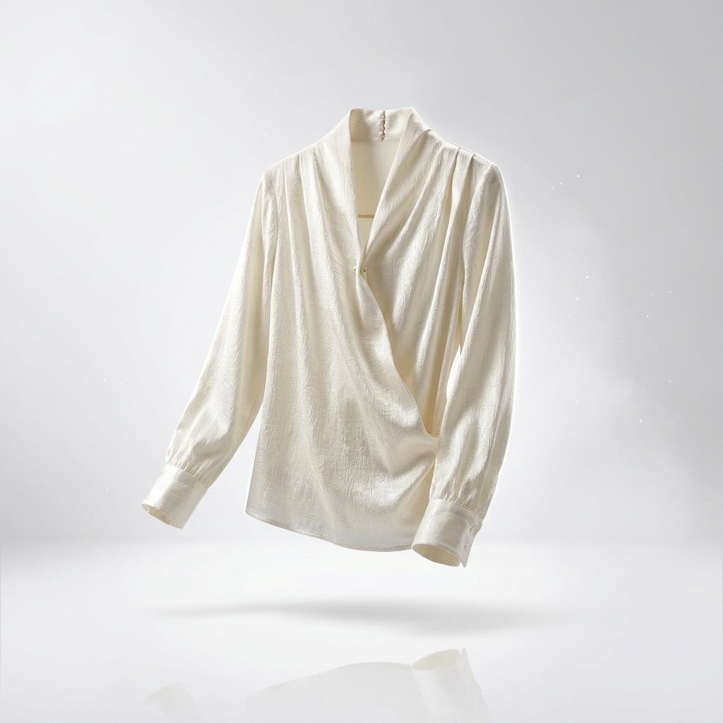 Ivory Lumière Satin Wrap Blouse