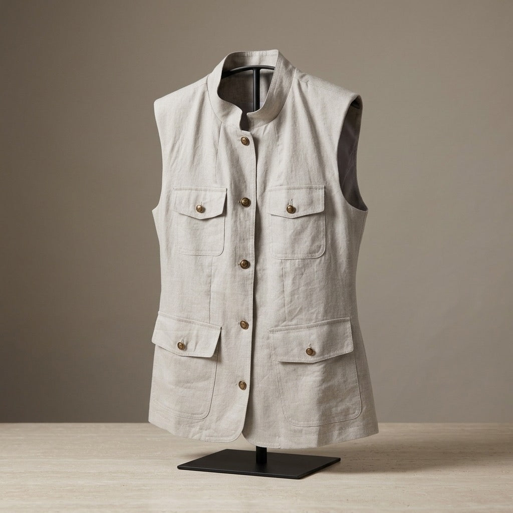 Tailored Safari Vest in Pearl Grey
