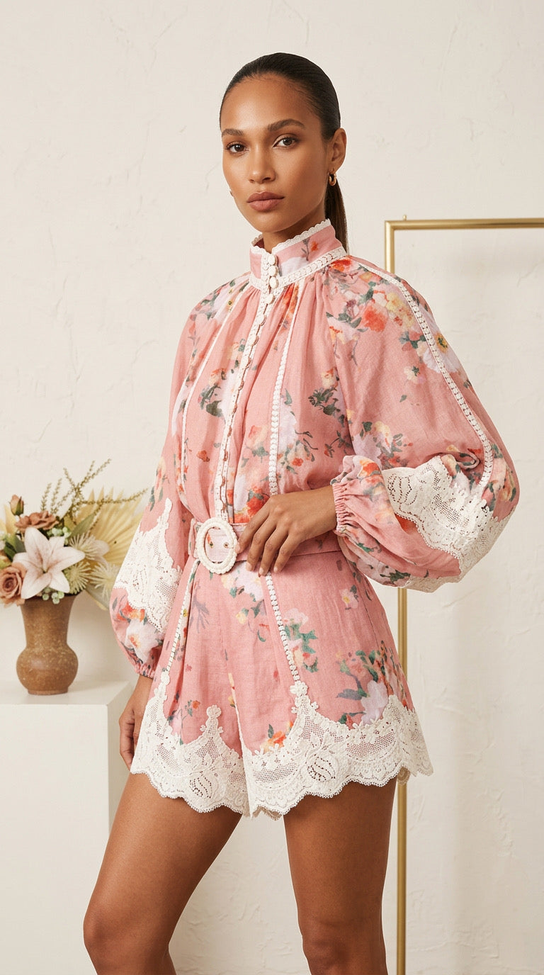 Pink Floral Lace Resort set