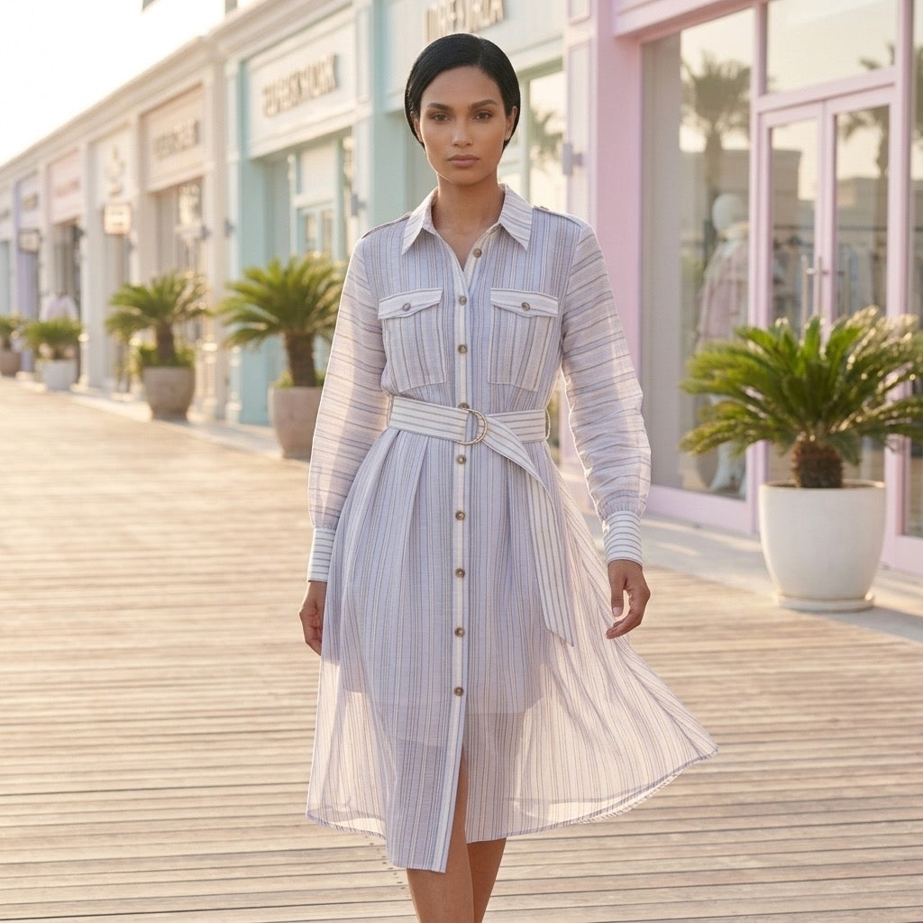 Heritage Stripe Belted Shirtdress