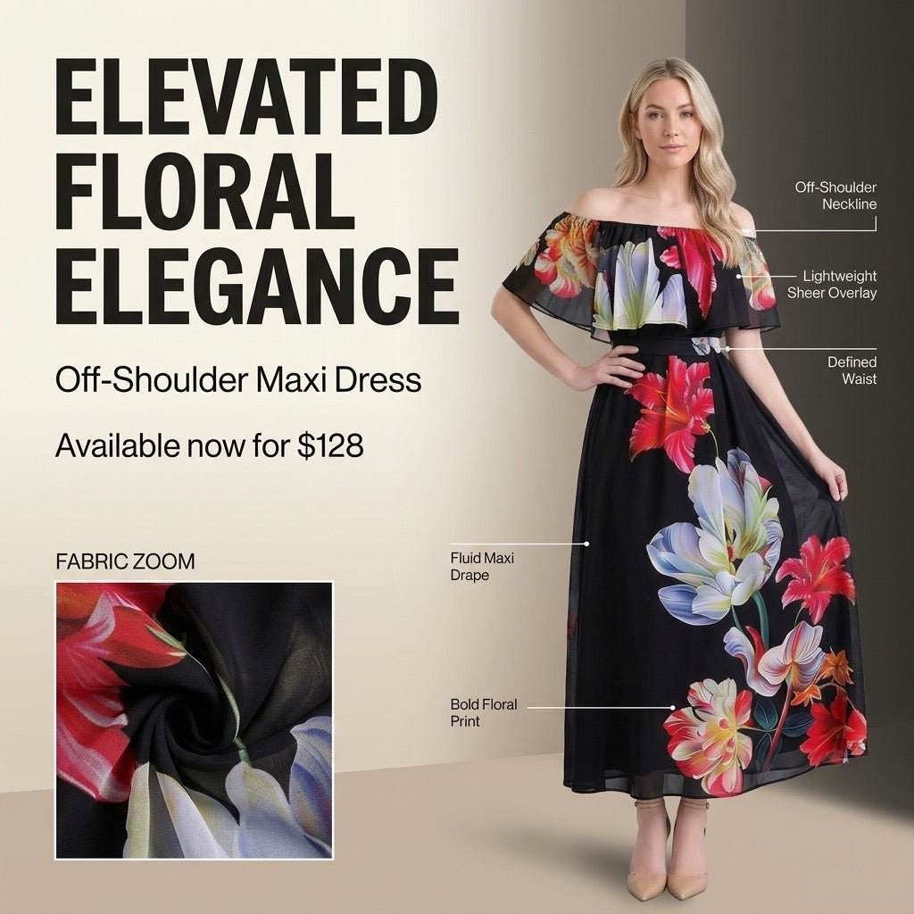 Heritage Bloom Off-Shoulder Maxi Dress
