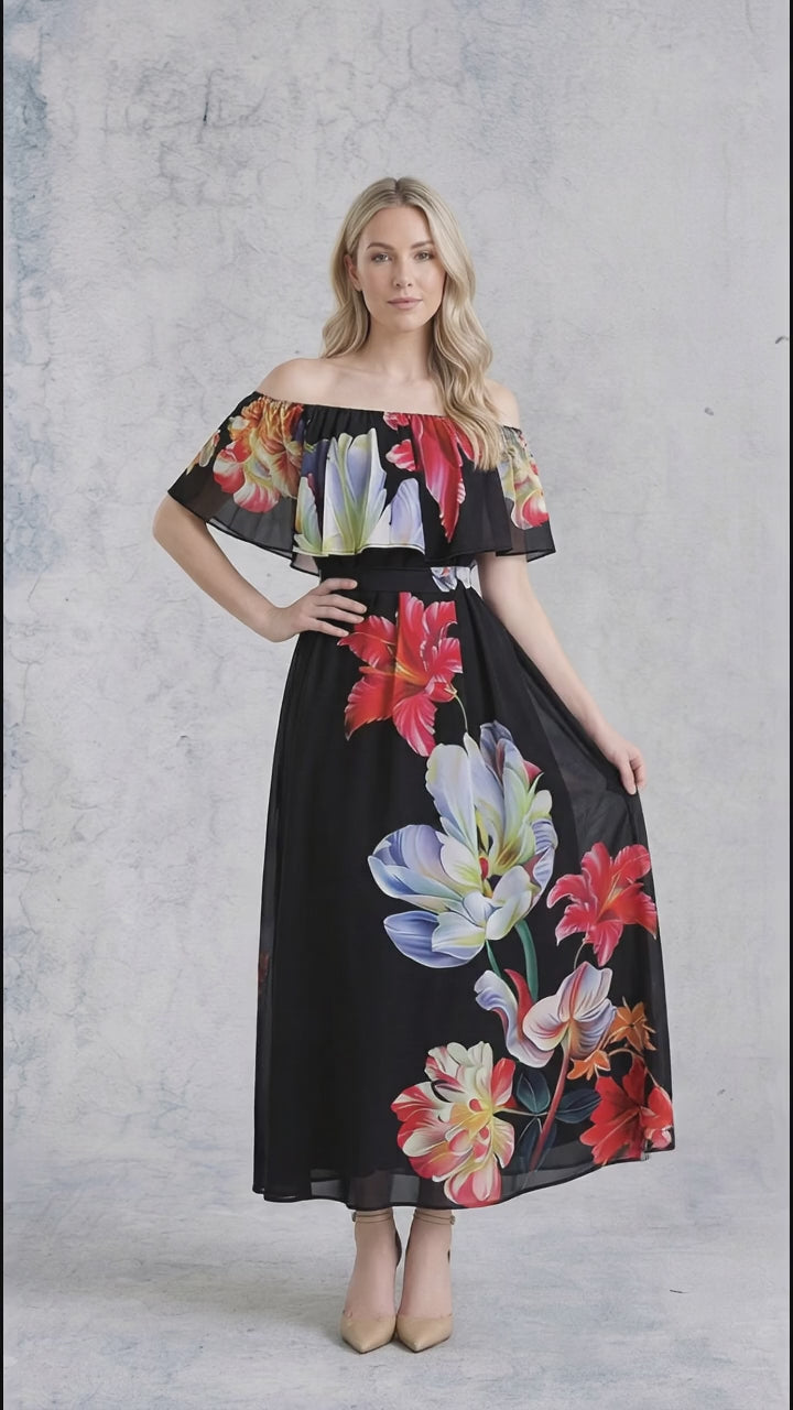 Heritage Bloom Off-Shoulder Maxi Dress