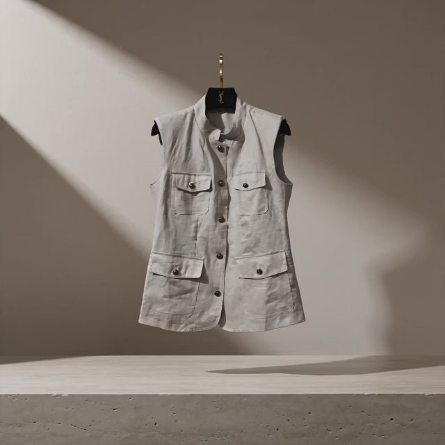 Tailored Safari Vest in Pearl Grey