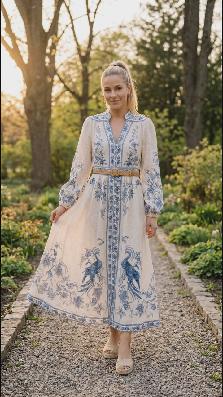 Heritage Blue Crane Midi Dress