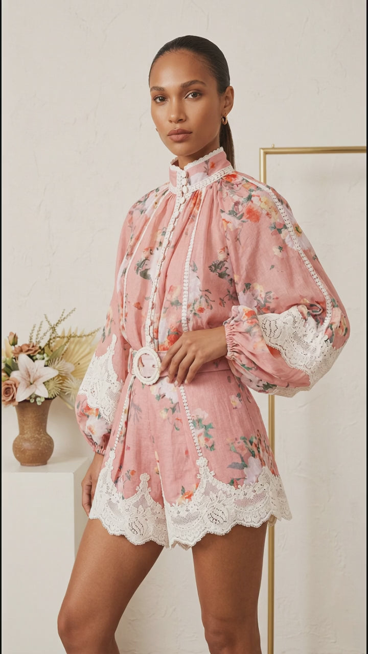 Pink Floral Lace Resort set